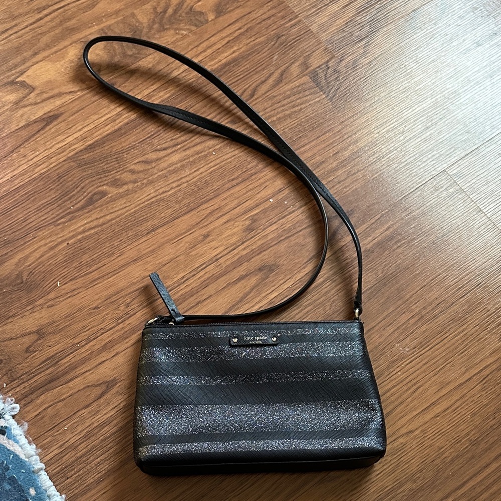 Kate Spade Black Glitter Stripe Crossbody